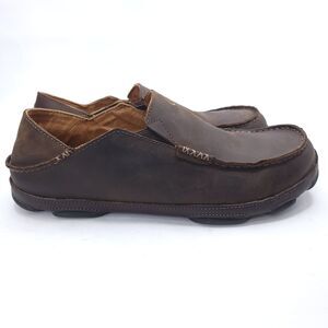Olukai Mens Moloa Black Toffee Men’s Slip-On Leather Shoes Size 11 EU 44